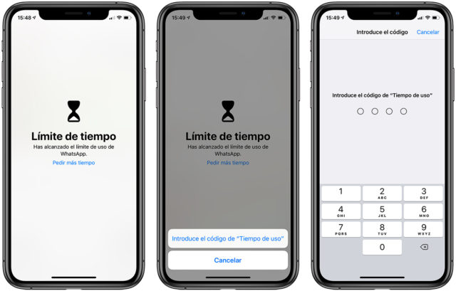 Introduce un código numérico para Tiempo de uso.